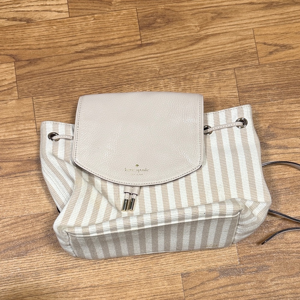 Kate Spade Beige and White Striped Backpack